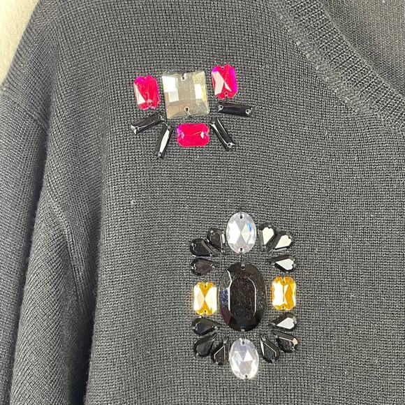 Trina Turk‎ Black Wool Embellished Jeweled Pullover Sweater Size L - Picture 3 of 7